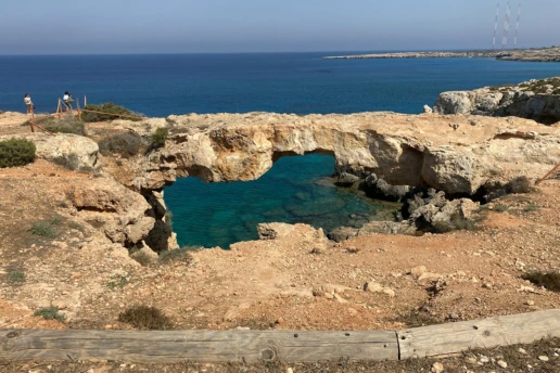 Kamara Tou Koraka (Crow's Arch), the largest natural rock arch in Cyprus, on the Cape Greco coast
